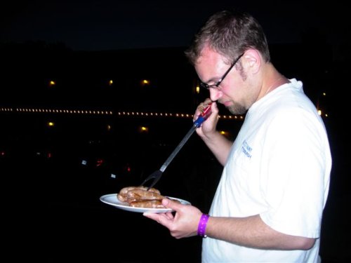 Aaron Checking his Brats